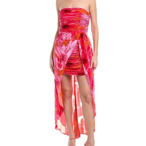 Anthropologie Hutch Strapless Ruched High-Low Dress in Red and Pink - Picture 2 of 14